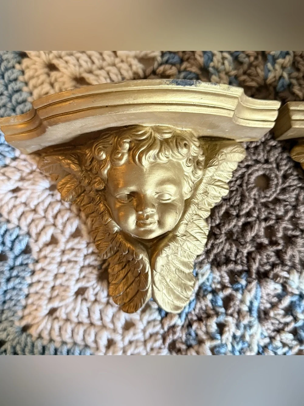 Set of Vintage Cherub Angel Ornate Wall Gold Sconce Resin Shelves